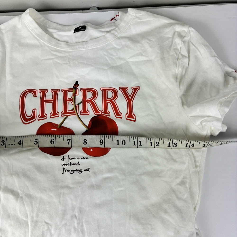 Y2K Babydoll Baby Tee Crop Top Cherry Print 2 pcs 90s Coquette Cute Feminine M - Picture 6 of 6